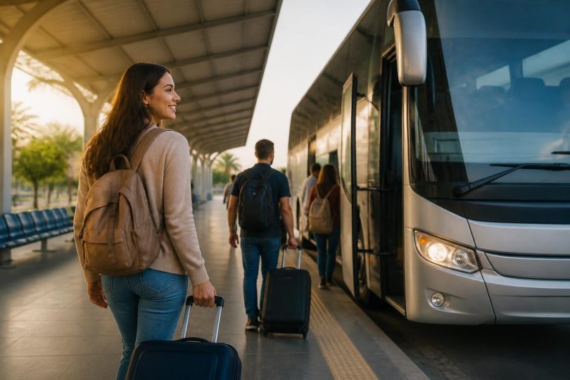 Passageiros embarcando em ônibus no terminal rodoviário de Cuiabá